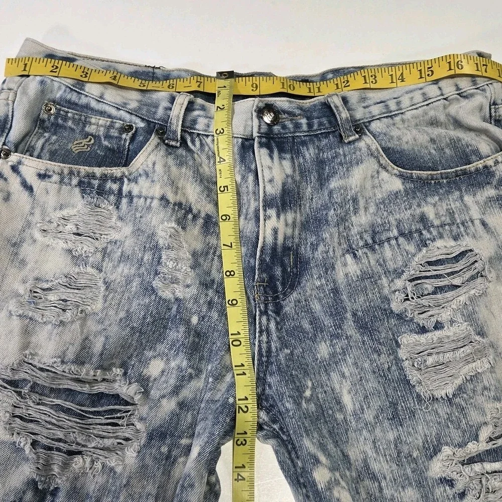 Rocawear Men Distressed Acid Wash Blue Denim Shorts Size 34 Baggy Y2K Jorts